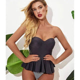 Triangle Tube Top Pleated Skirt Split Swimsuit Women-Grey-1