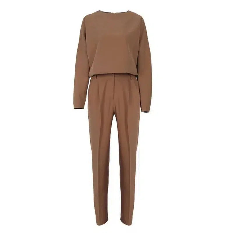 Slim High Waist Pants-Brown-4