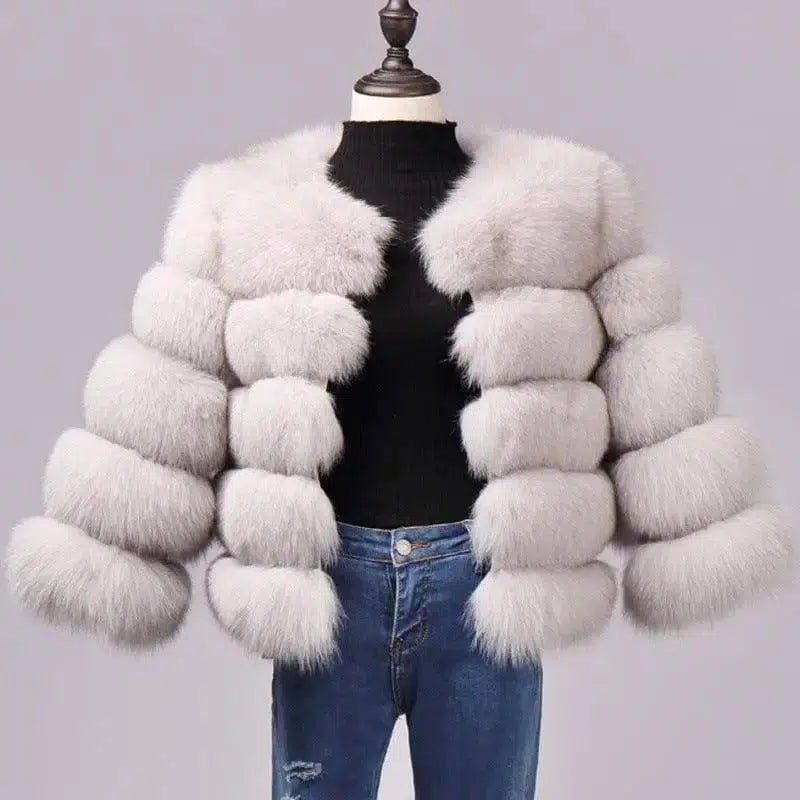 Slim short faux fox fur coat-Naturalcolor-7