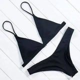 Solid Color Bikini Sexy Strappy Swimsuit-Black-16