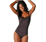 Solid color one-piece swimsuit-Darkbrown-1