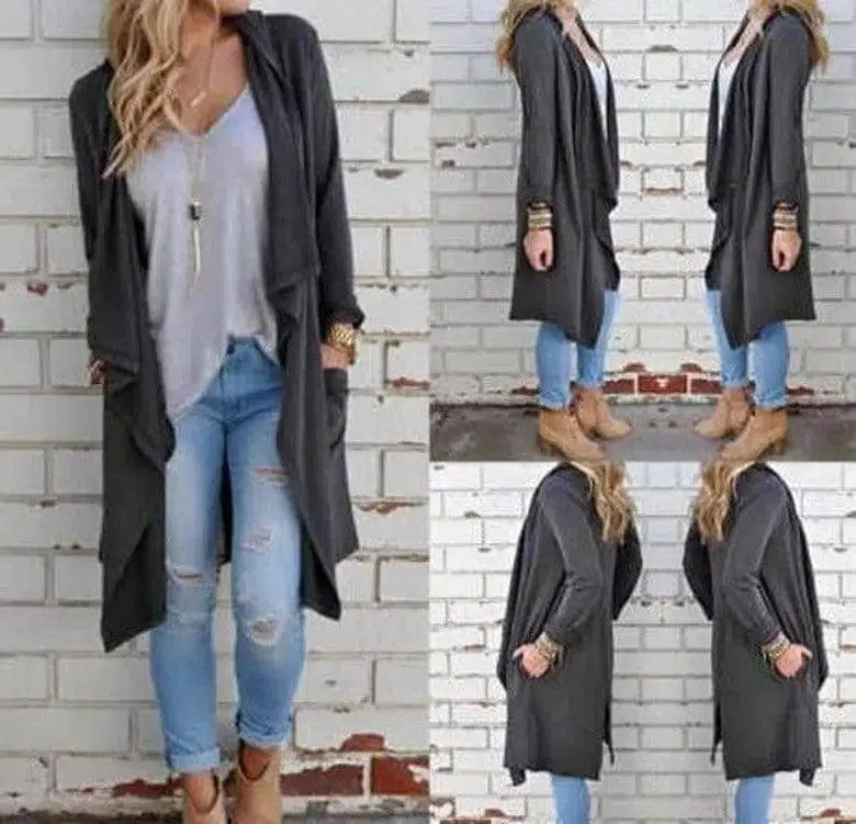 Solid Color Plus Size Women's Long Sleeved Cardigan Jacket-1