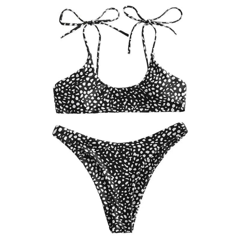 Solid color strap bikini split swimsuit-4