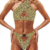 Split shoulder bikini-Leopard-8