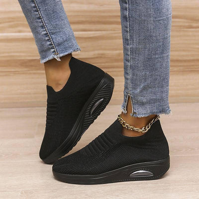 New Stripe Design Shoes Fashion Slip On Air Cushion Shoes Breathable Round-toe Flats Women-3