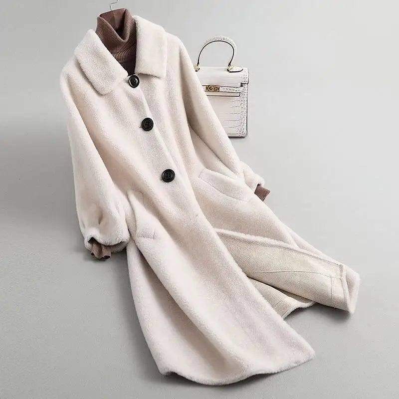 style sheep shearing coat women loose fur coat-White-7