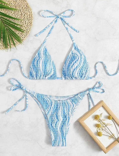 Chic Blue Striped Bikini Set for Summer-Light Blue-2