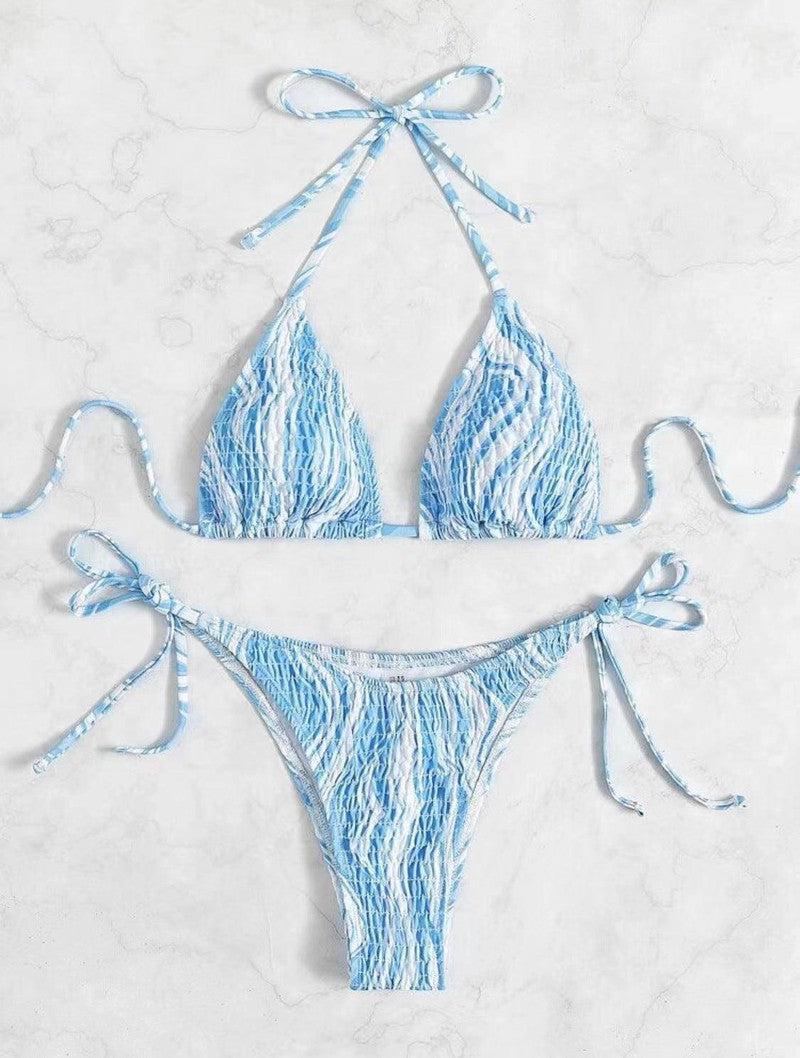 Chic Blue Striped Bikini Set for Summer-4