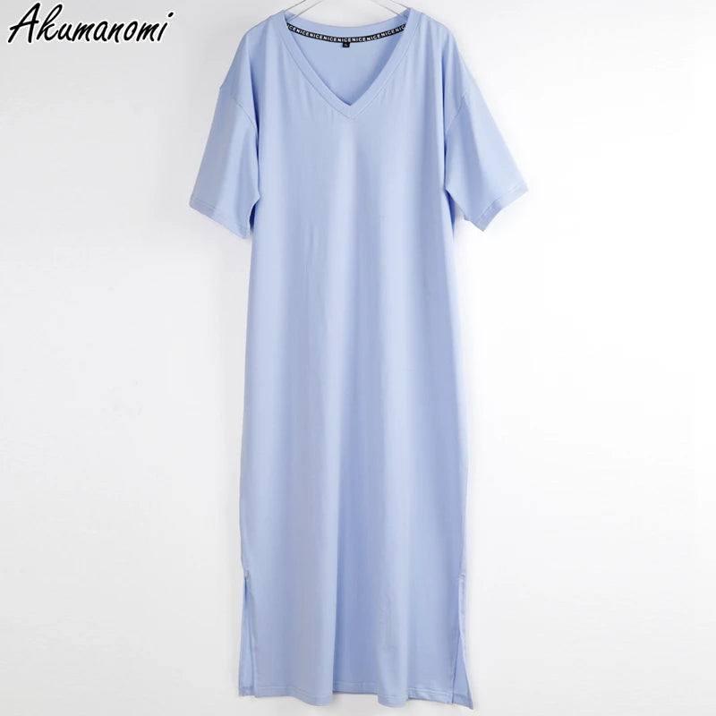 Oversized V Neck Plus Size Women Maxi Dress 4xl 5xl 6xl 7xl 8xl 9xl 10xl Summer Casual Loose Long Korean Harajuku Boho Dresses-Blue-3