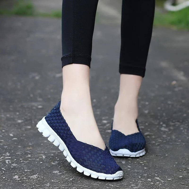 Women Shoes Summer Casual Flats Breathable Female Sneakers Woven Walking Shoes Slip On Ladies Loafers Handmade Shoes Size 35-40-2