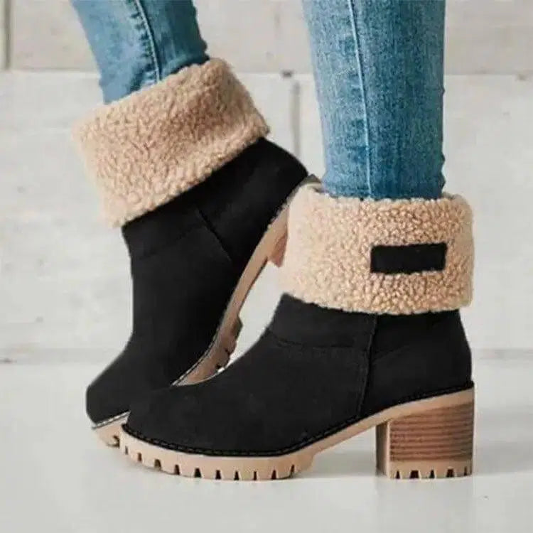 Suede Ankle Boots Adjustable Platform Heels Shoes-Black-5