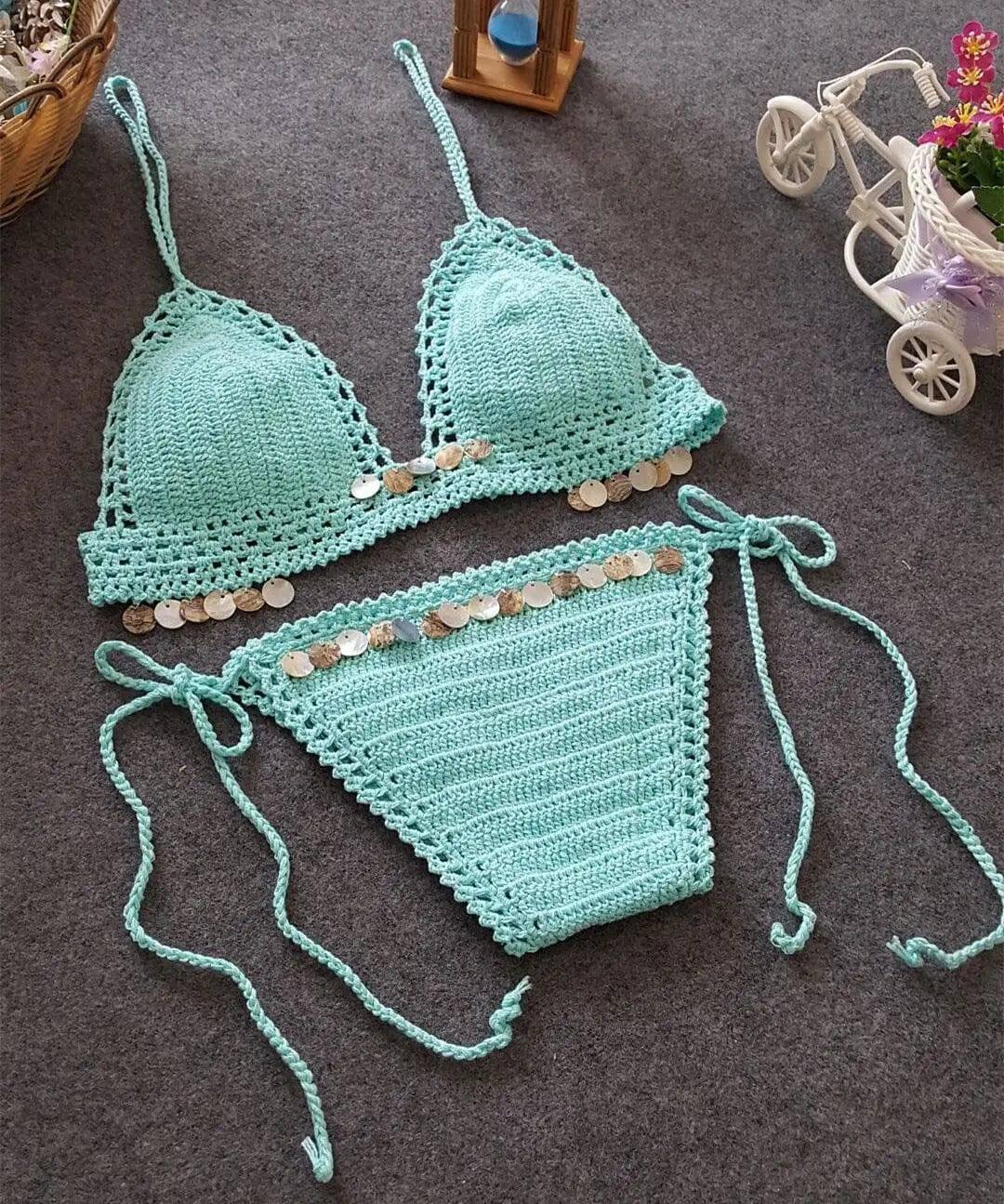 summer foreign trade new bikini, beach shell, mermaid lady-LakeBlue-2