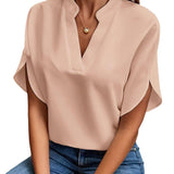 Summer New V-neck Shirt Women's Pure Color Casual Versatile-5