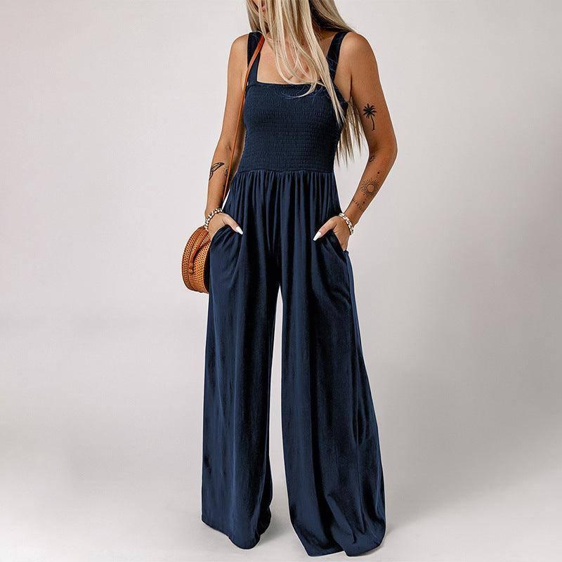 Summer Square Neck High Waist Jumpsuit Women's Backless Apricot / XL-3