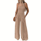 Summer Square Neck High Waist Jumpsuit Women's Backless Apricot / XL-Apricot-6