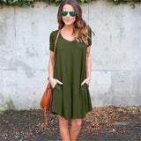 Summer T Shirt Dress Sexy V Neck Elegant Office Dress Women-Army green-1