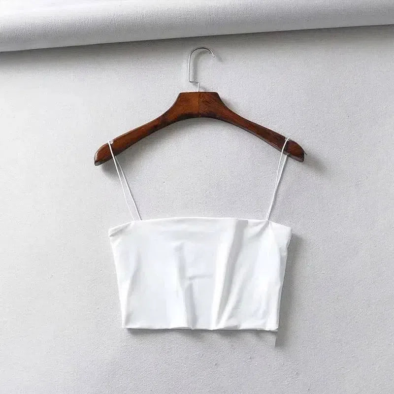 Summer Women's Crop Top Elastic Cotton Camis sleeveless-WHITE-9