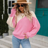 Sweater Color Matching Batwing Shirt Pullover Round Neck-8