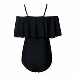 Swimsuit Belly Big Ruffle Oneshoulder Onepiece Swimsuit-Black-5