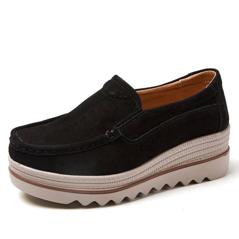 Thick-soled Flat Shoes Anti-slip Suede Height Increasing Shoes For Women-Black-11