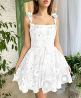 3D Floral Embroidered Dress for Summer Style-White-6