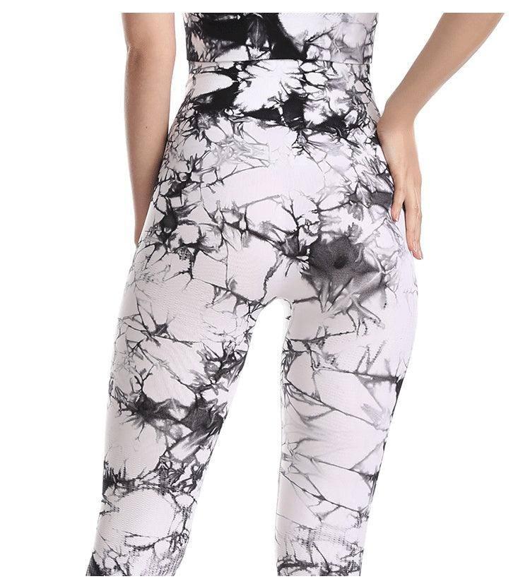 Tie Dye Leggings Women Fitness Yoga Pants Seamless Push Up-Black and white-12