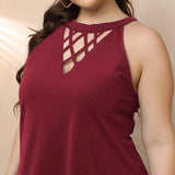 Trendy Plus-Size Strappy Top for Women-Maroon-9