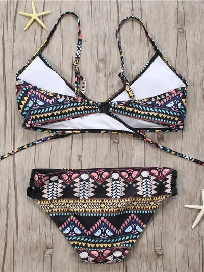 Bandage Aztec Biquini String Strappy Swim Wear Bathing Suit Swimsuit Beachwear Swimwear Women Brazilian Bikini-5