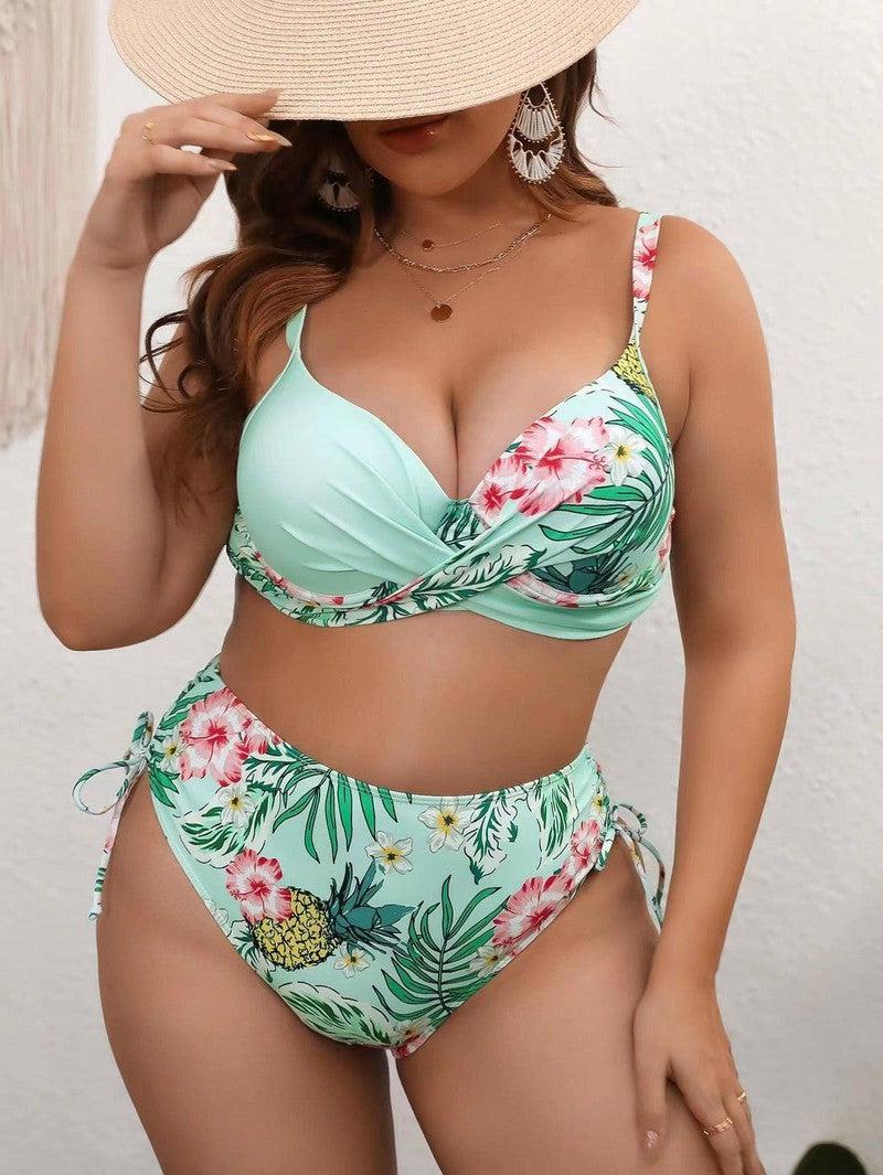 Tropical High-Waisted Bikini: Chic Swimwear for Every Body-Color 1-2