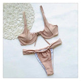 Two-piece swimsuit with front button-Apricot-2