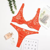 Two-tone Lace Lingerie With Steel Ring Women Suit-Orange-4