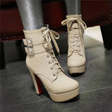 Ultra-heeled chunky heel women boots-Beige-7