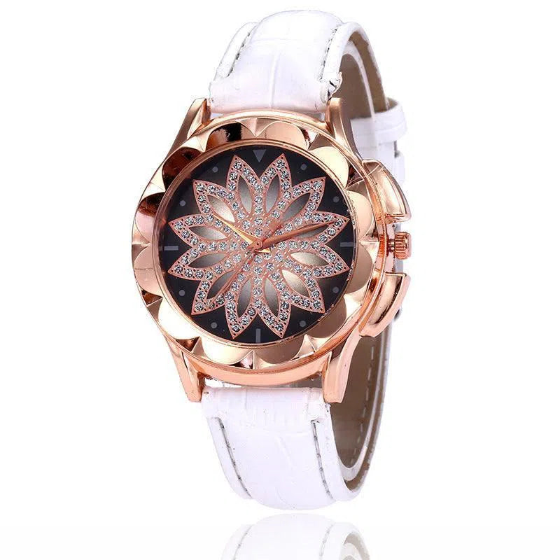 Rhinestone cross ladies belt watch foreign trade explosion models rose gold large dial lucky quartz watch-7