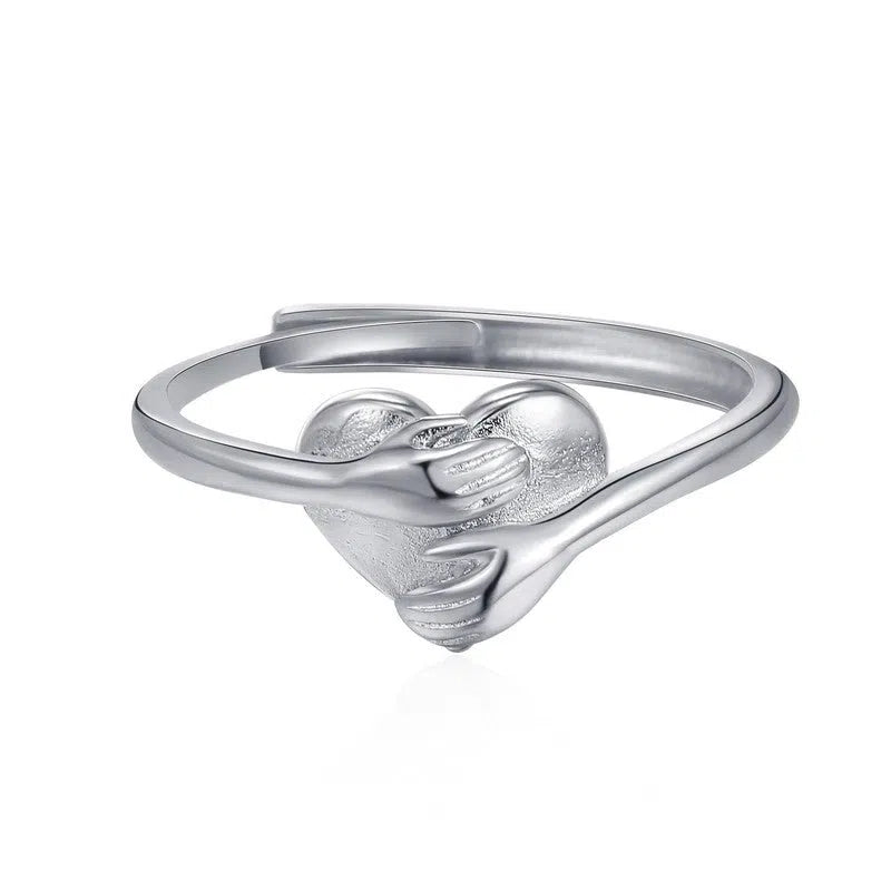 Hug Love Heart-shaped Ring Fashion Simple Rings For Valentine's Day-Silver-5