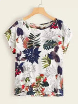 Floral Print Casual Summer T-Shirt-Navy Blue-5