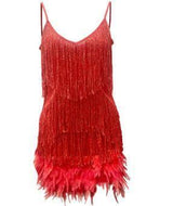 V-neck Strap Feather Stitching Dress-Red-11