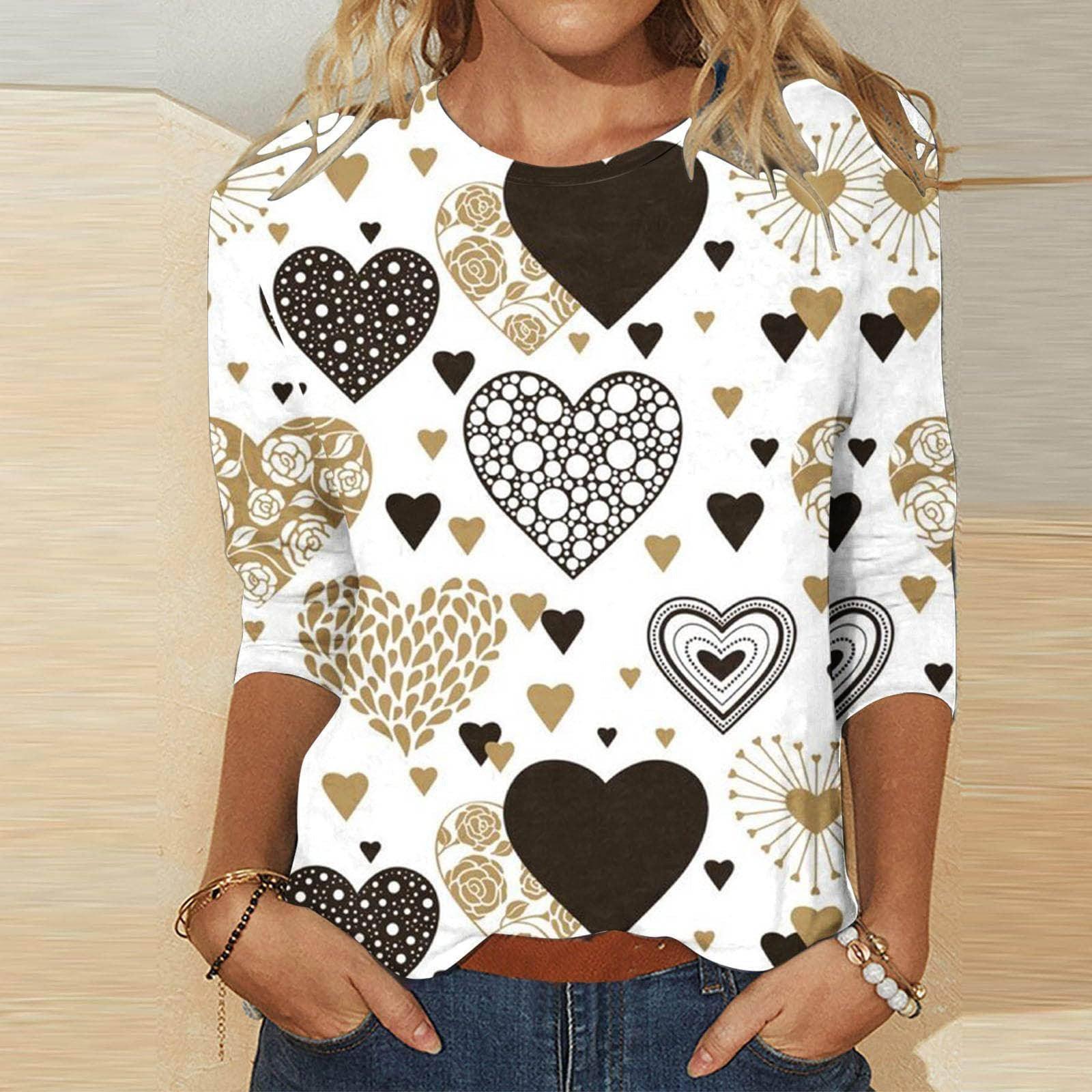 Valentine's Day Female With Hearts Printing Crew Neck-RQ4127509-14