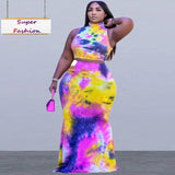 XL-5XL Plus Size Sets Women Clothing Summer 2022 Tie Dye Sleeveless Top And Long Skirt 2 Two piece set dress suit Wholesale-1