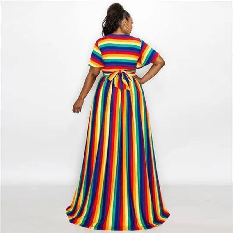 Wholesale Striped Print Elastic Waist Holiday Maxi-2