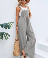 Women Long Bib Pants Overalls Casual Loose Rompers Jumpsuits With Pockets-Light gray-4