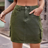 Women's Casual Elastic Waist Denim Suit Skirt-7