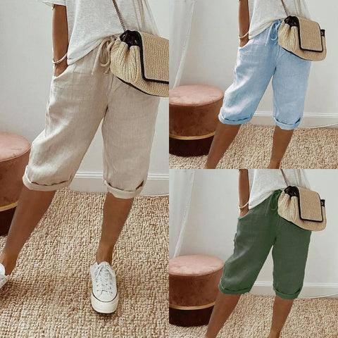 Women's Cotton And Linen Pocket Elasticated Slacks Women's-1