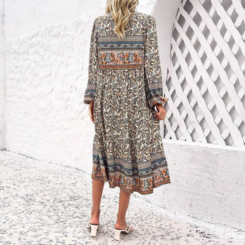 Women's Fashion Casual Holiday Long Sleeve Printed Maxi-4