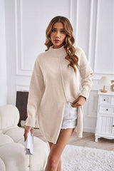 Women's Fashion Casual Pure Color Half Collar Pullover-Red Apricot-5