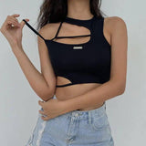 Women's Fashionable Round Neck Slim Fit Crop Top-1