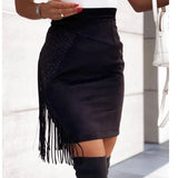 Women's Fringed Skirt Irregular High Waist Hip-Hugging Skirt Fashion Suede Short Dress-4