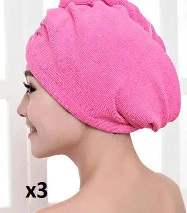 Women's Hair Dryer Cap, Absorbent Dry Hair Towel-3pcsRosered-3