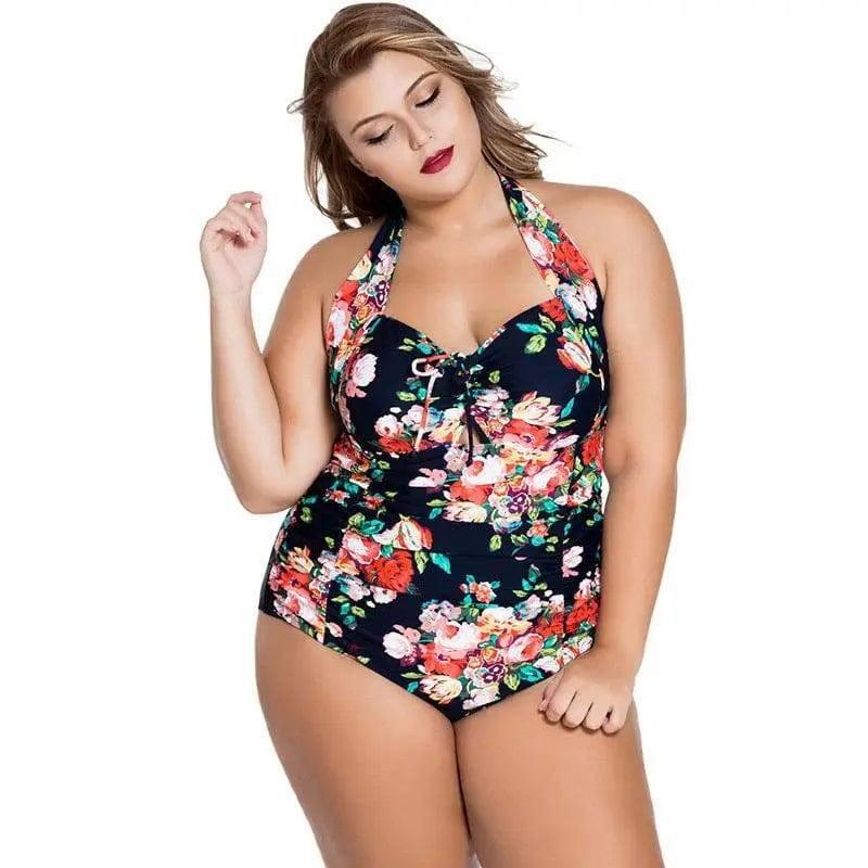 Women's Halterneck Gathered Plus Size One-piece-2