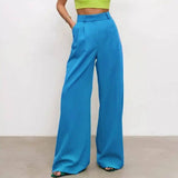 Women's High Waist Loose Temperament All Match Trousers-Blue-3