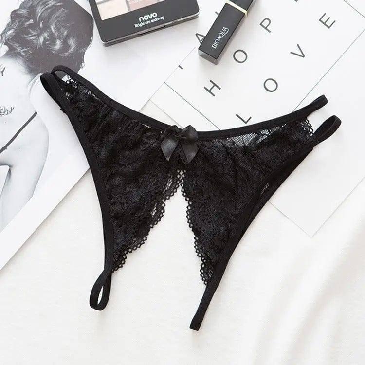 Women's Hollow Thong Low Waist Lingerie-Black-1